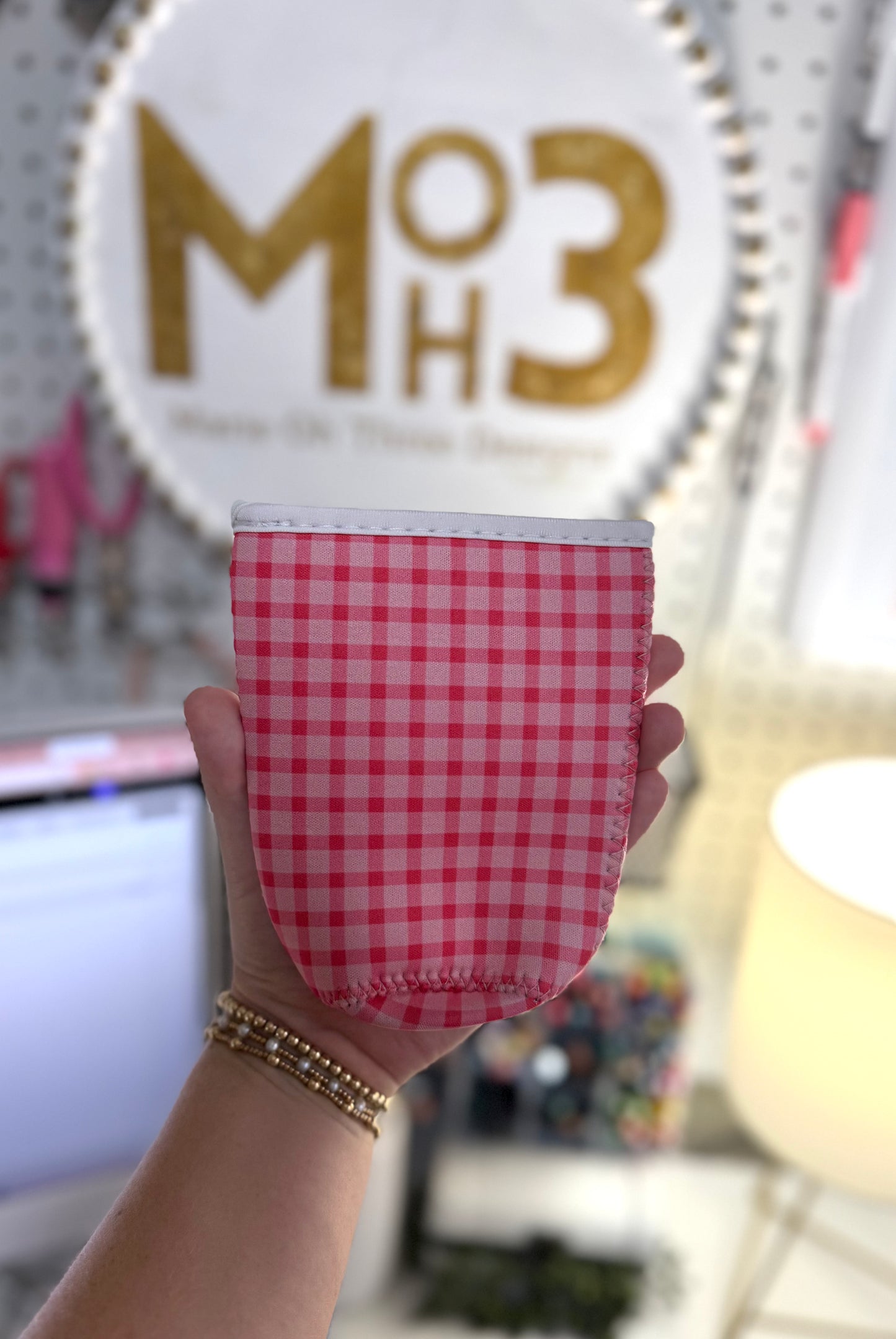 Pink Gingham | Reusable Coffee Sleeve
