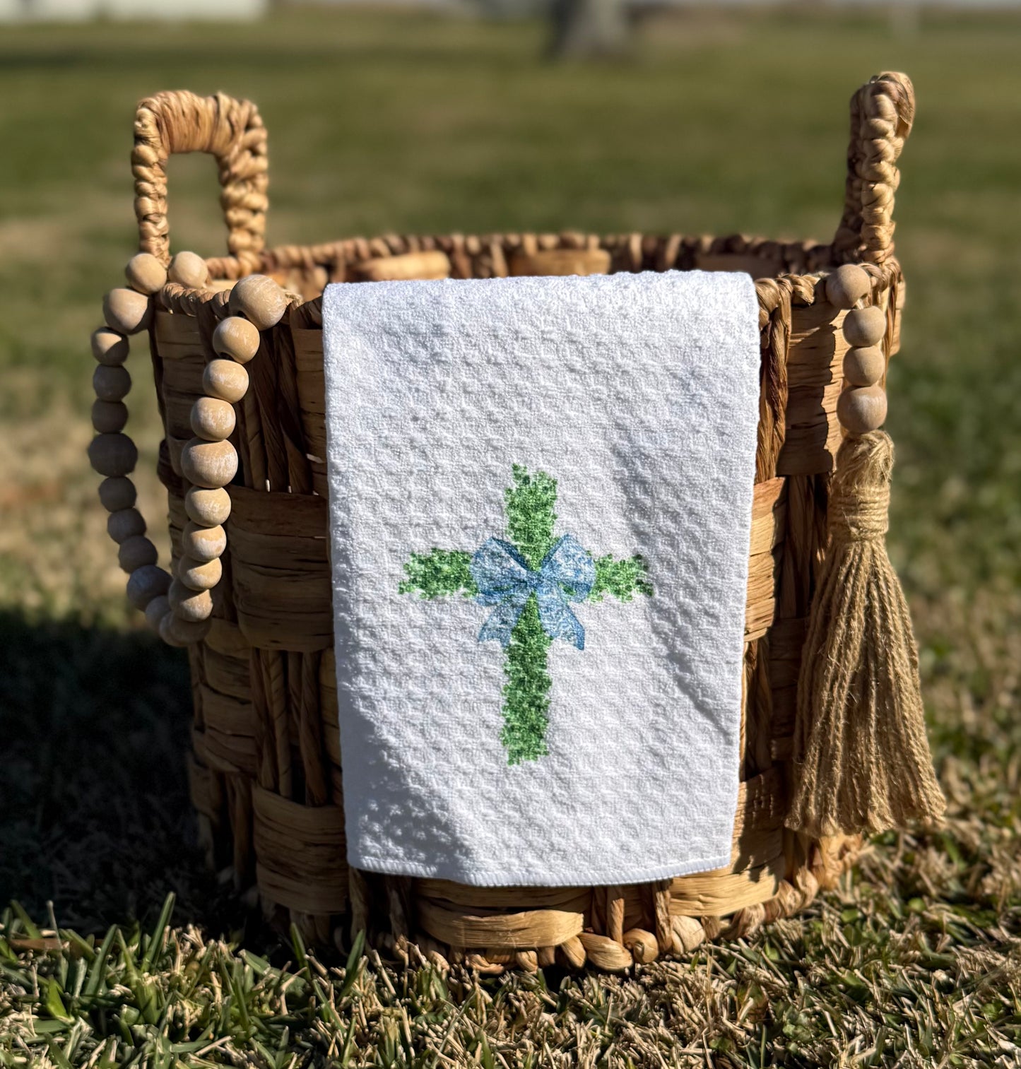 Blue Bow Cross Decorative Towel