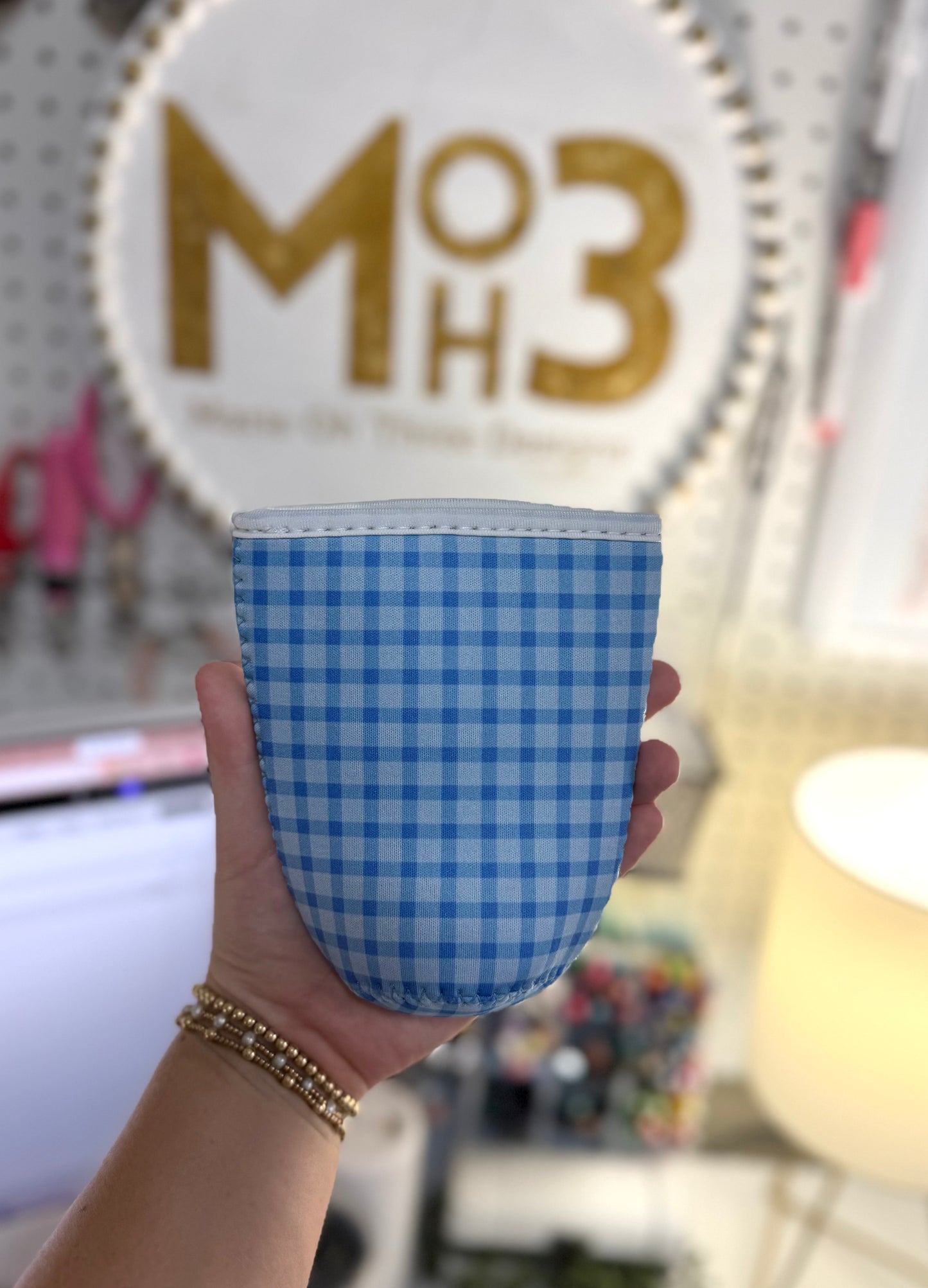 Blue Gingham | Reusable Coffee Sleeve